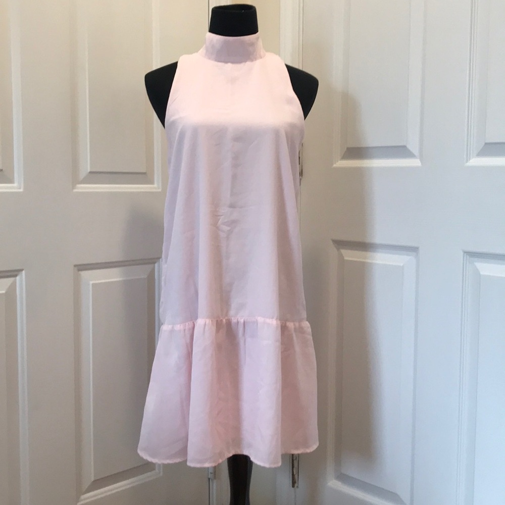 Sleeveless lined pink ruffle dress